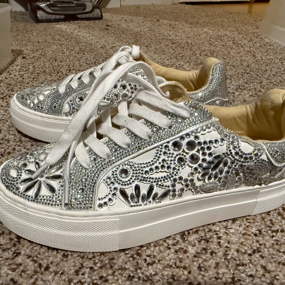 Rhinestone-embellished platform sneaker by Betsey Johnson